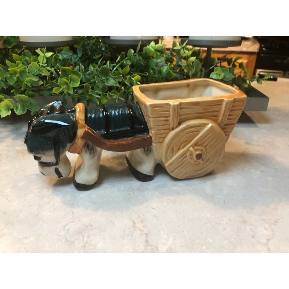 Vintage donkey Pulling a wagon, Japan, 8” x 3” made it occupied Japan